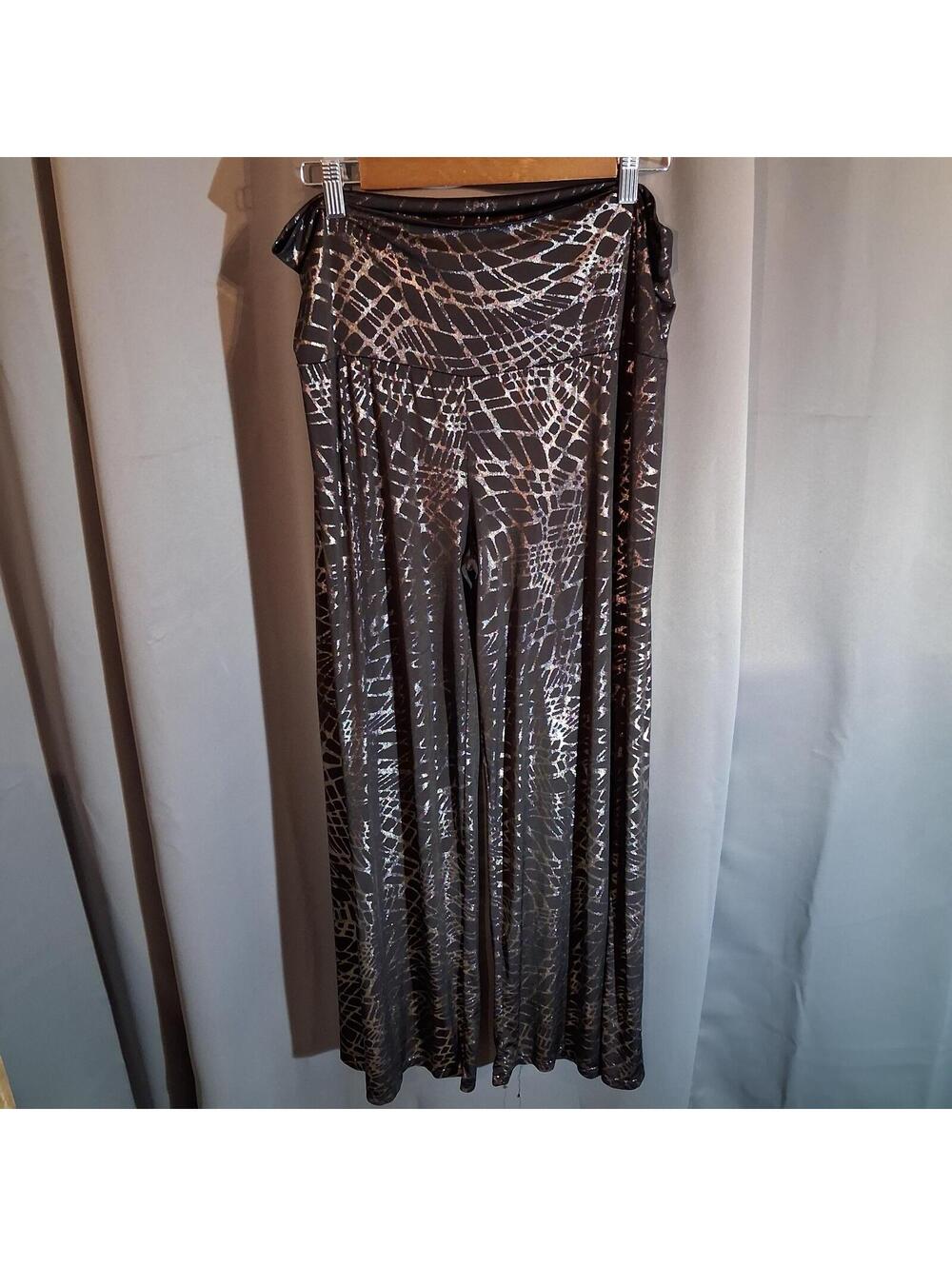 W Collection Black and Silver Patterned Wide Leg Pants